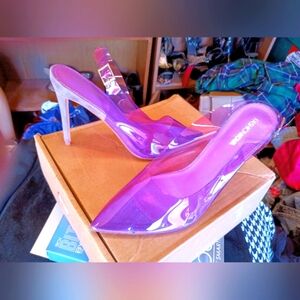 Purple transparent slingback heels